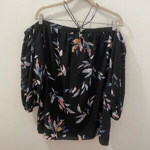 STATE Black and Pink Off-the-Shoulder Blouse